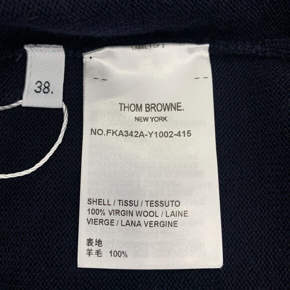 CM0191 Thom Browne Navy Wool Knit Sweater With White Stripes & Button Details - Picture 7 of 8